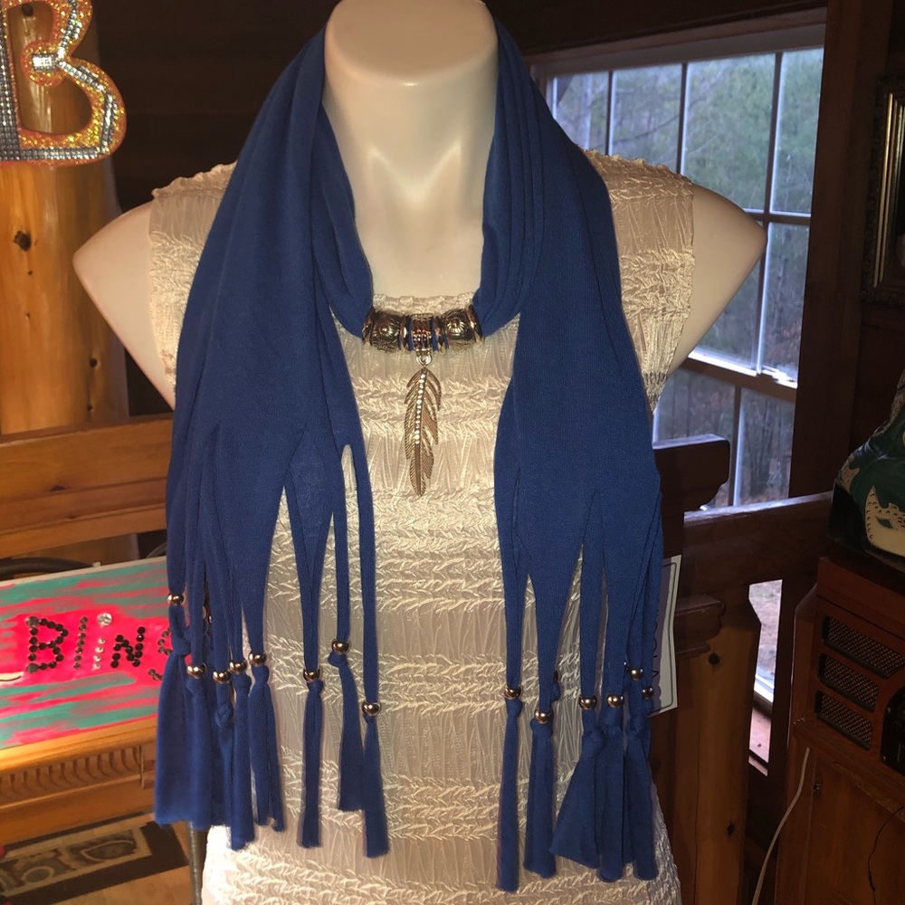 Speciality ROYAL blue scarf w handing jewelry NEW